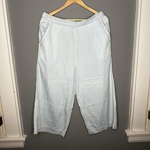 BCBGeneration Womens Pants Light Blue Wide Leg Capri Lace Trim Cotton Size L New